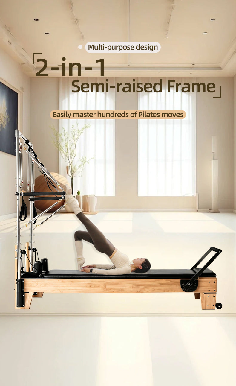 Elevated 2-in-1 Pilates Reformer with Silent Glide Rails for Full-Body Stretching and Core Strength Training