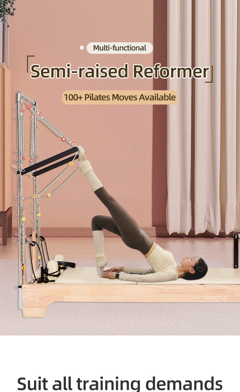 Oak Wood 2-in-1 Pilates Reformer Core Bed, Multifunctional Foldable Home Yoga Training Bed