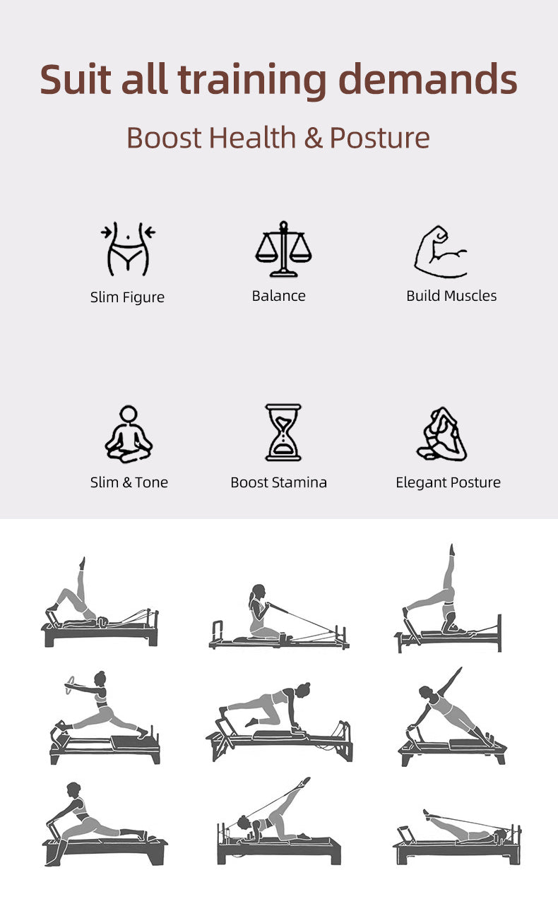 Foldable Maple Wood Pilates Reformer (Core Bed), Home-Use Iron-Leg Model, Large Yoga Training Equipment with Folding Design