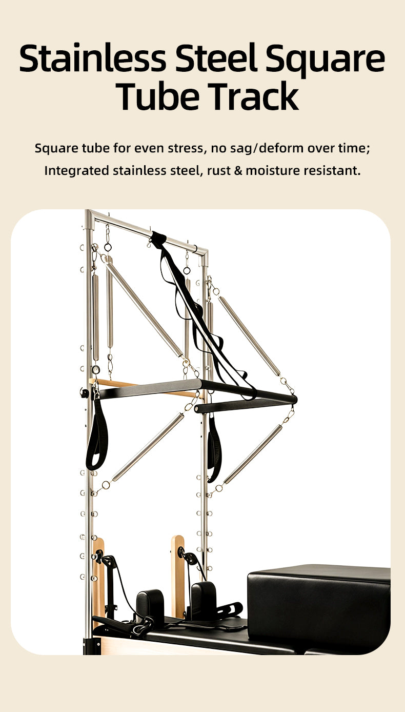 Elevated 2-in-1 Pilates Reformer with Silent Glide Rails for Full-Body Stretching and Core Strength Training