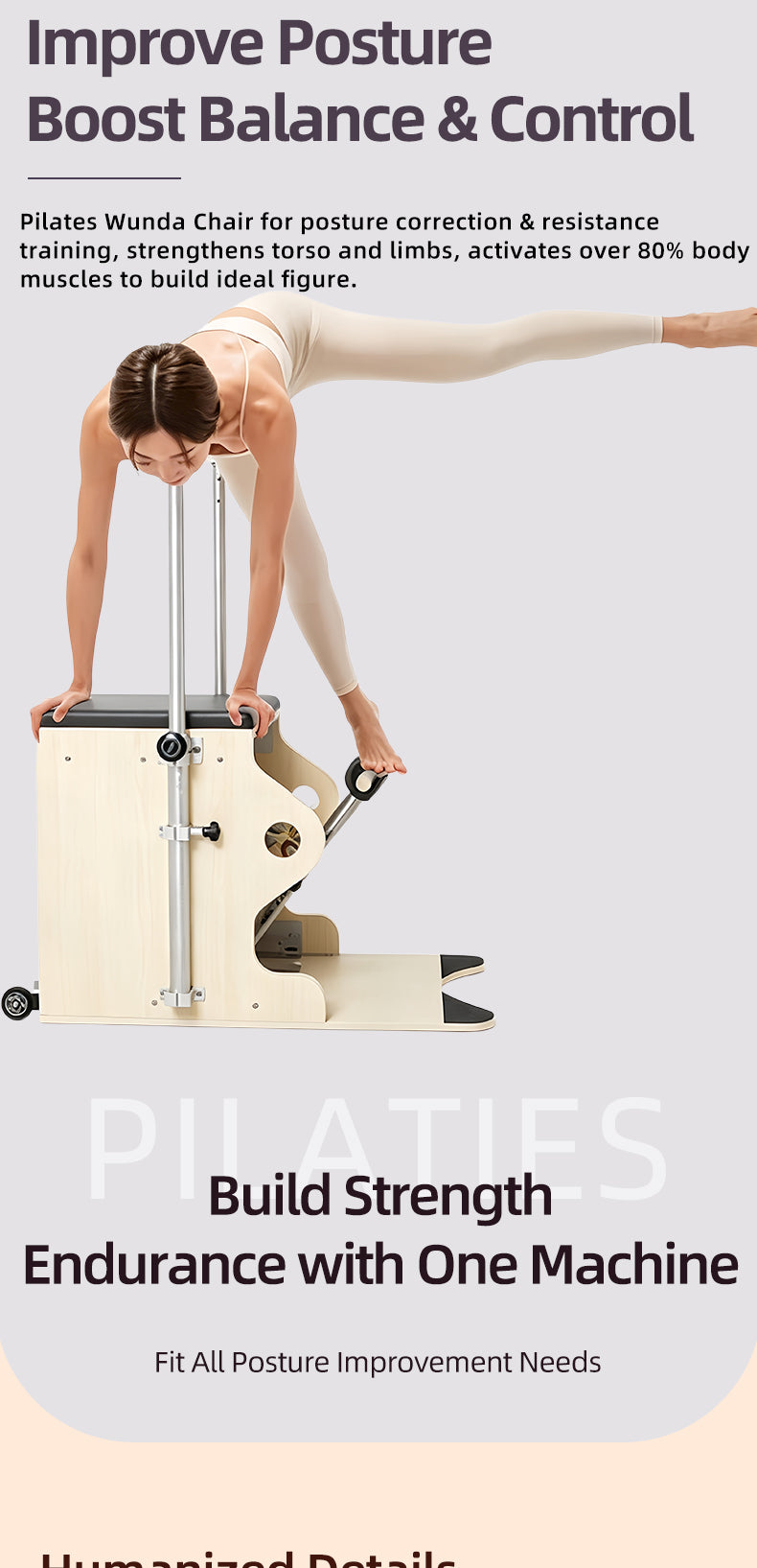 Multifunctional Pilates Stability Chair, Silent Pulley Step with Shock Absorption, Corrects Rounded Shoulders and Hunchback, Spine Rehabilitation, Personal Trainer Fitness Training Chair