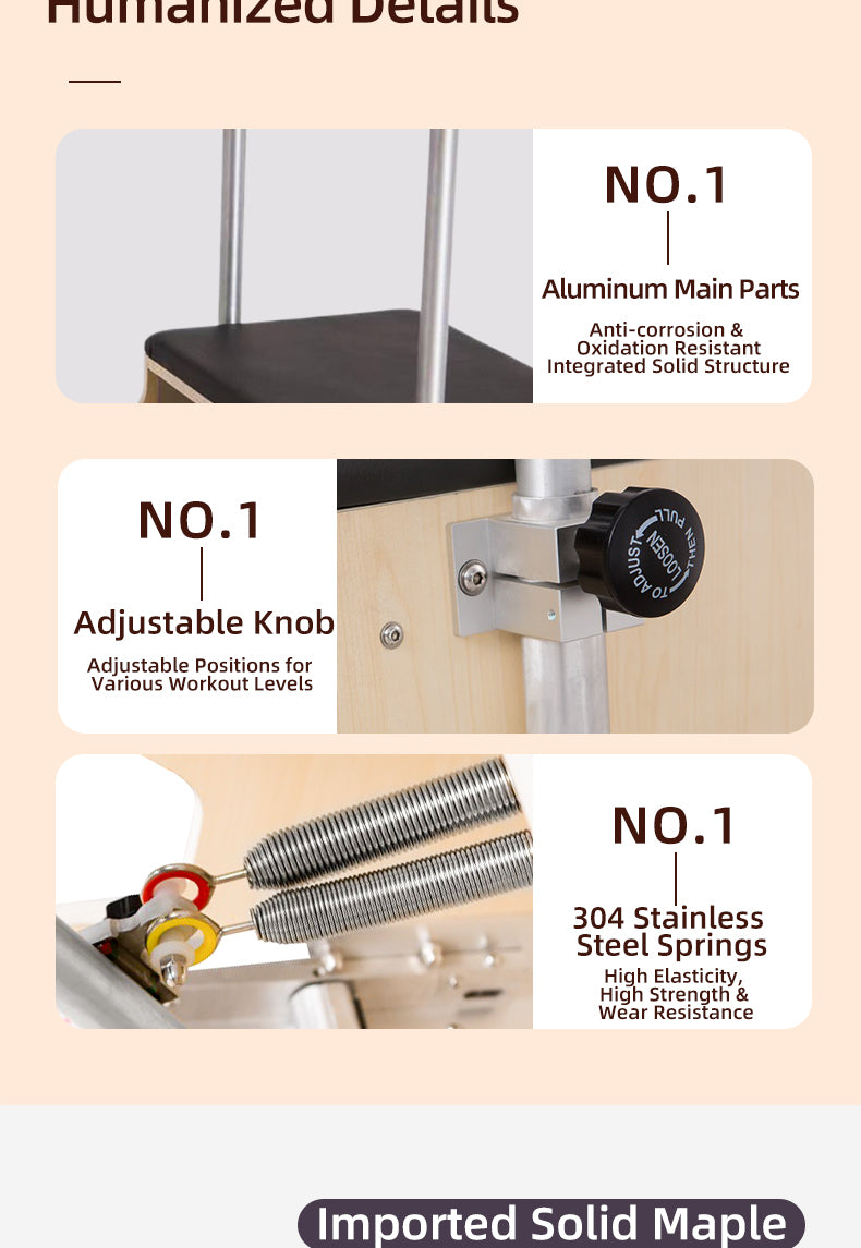 Multifunctional Pilates Stability Chair, Silent Pulley Step with Shock Absorption, Corrects Rounded Shoulders and Hunchback, Spine Rehabilitation, Personal Trainer Fitness Training Chair