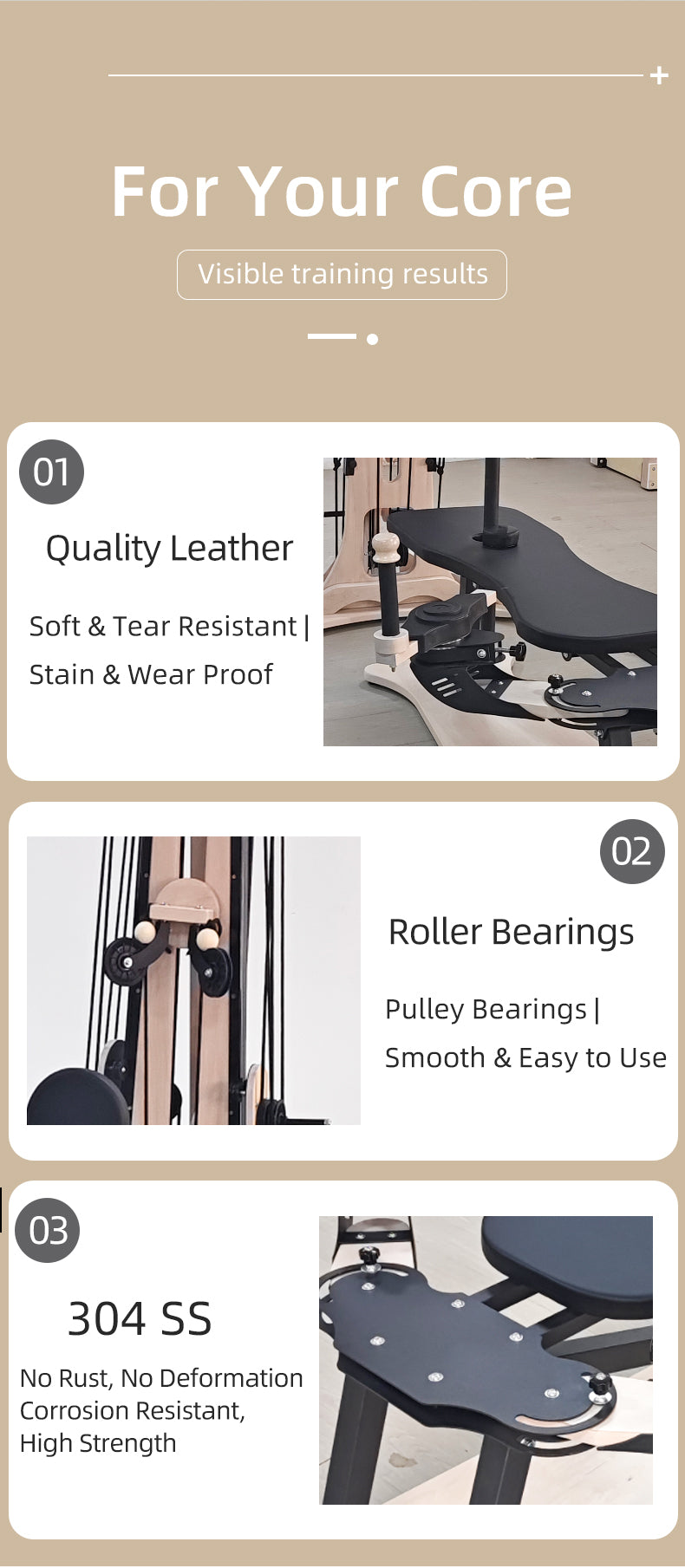 Professional maple wood Gyrotonic/Gyrokinesis 2-in-1 equipment, Pilates reformer combined with a Gyrotonic pulley tower, complete equipment set.