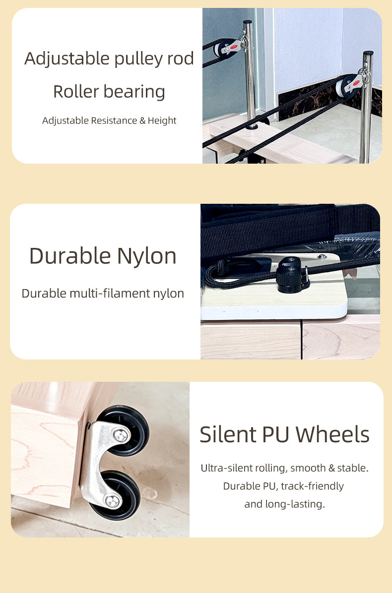 Foldable Maple Wood Pilates Reformer (Core Bed), Home-Use Iron-Leg Model, Large Yoga Training Equipment with Folding Design