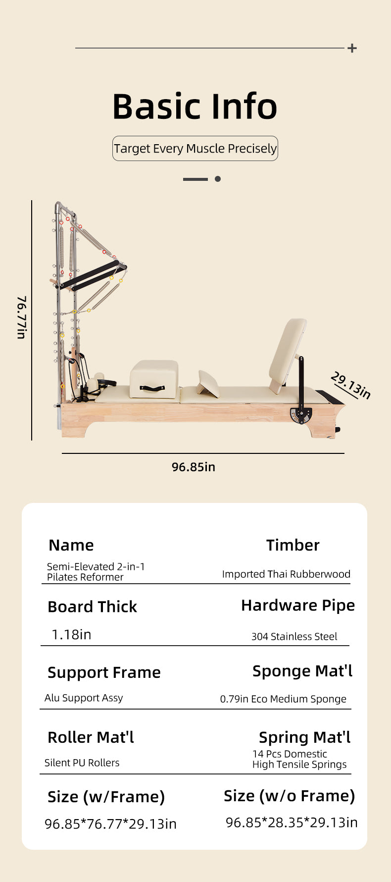 Oak Wood 2-in-1 Pilates Reformer Core Bed, Multifunctional Foldable Home Yoga Training Bed