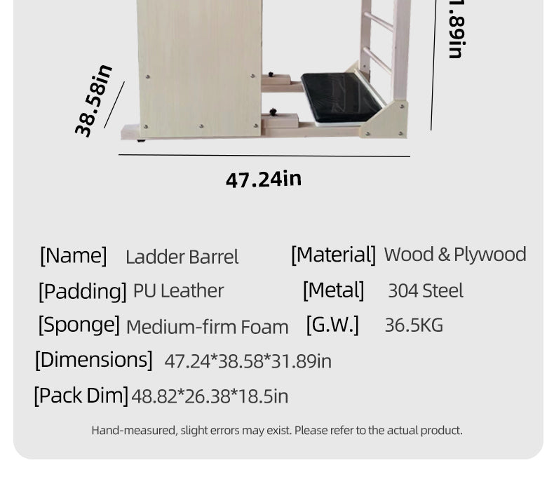 Thick reinforced maple ladder barrel, specialized equipment for Pilates studios for spinal relaxation, shoulder opening, and back shaping.