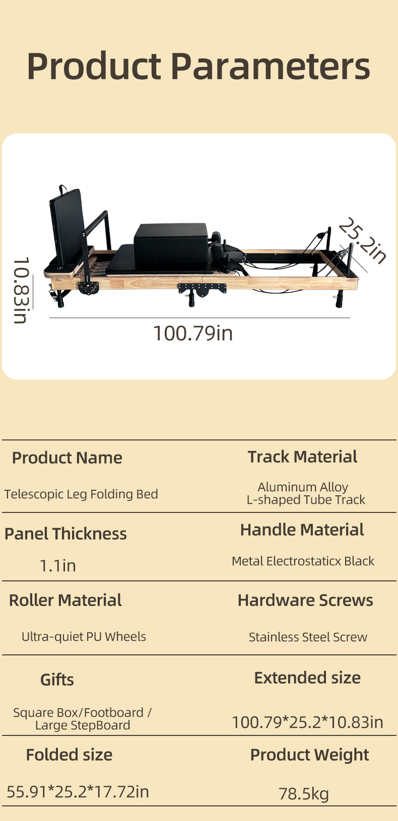 Retractable-leg foldable pilates core bed, large Pilates equipment, space-saving yoga training bed for small apartments