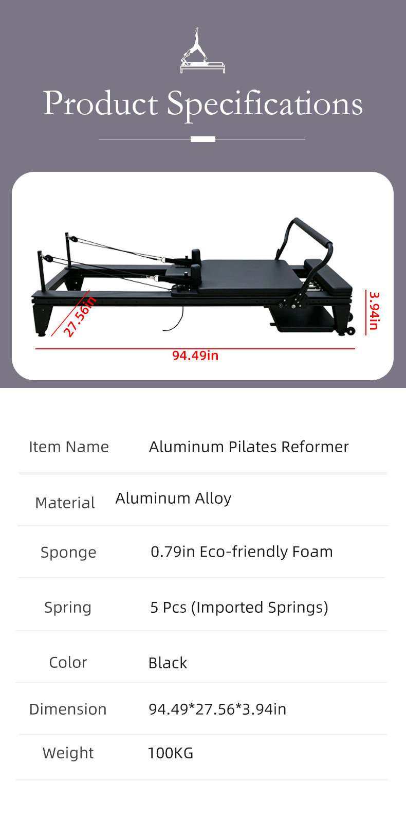 Aluminum Alloy Pilates Reformer Professional Large Equipment Commercial Sliding Track Postpartum Body Shaping Training Bed for Yoga Studios