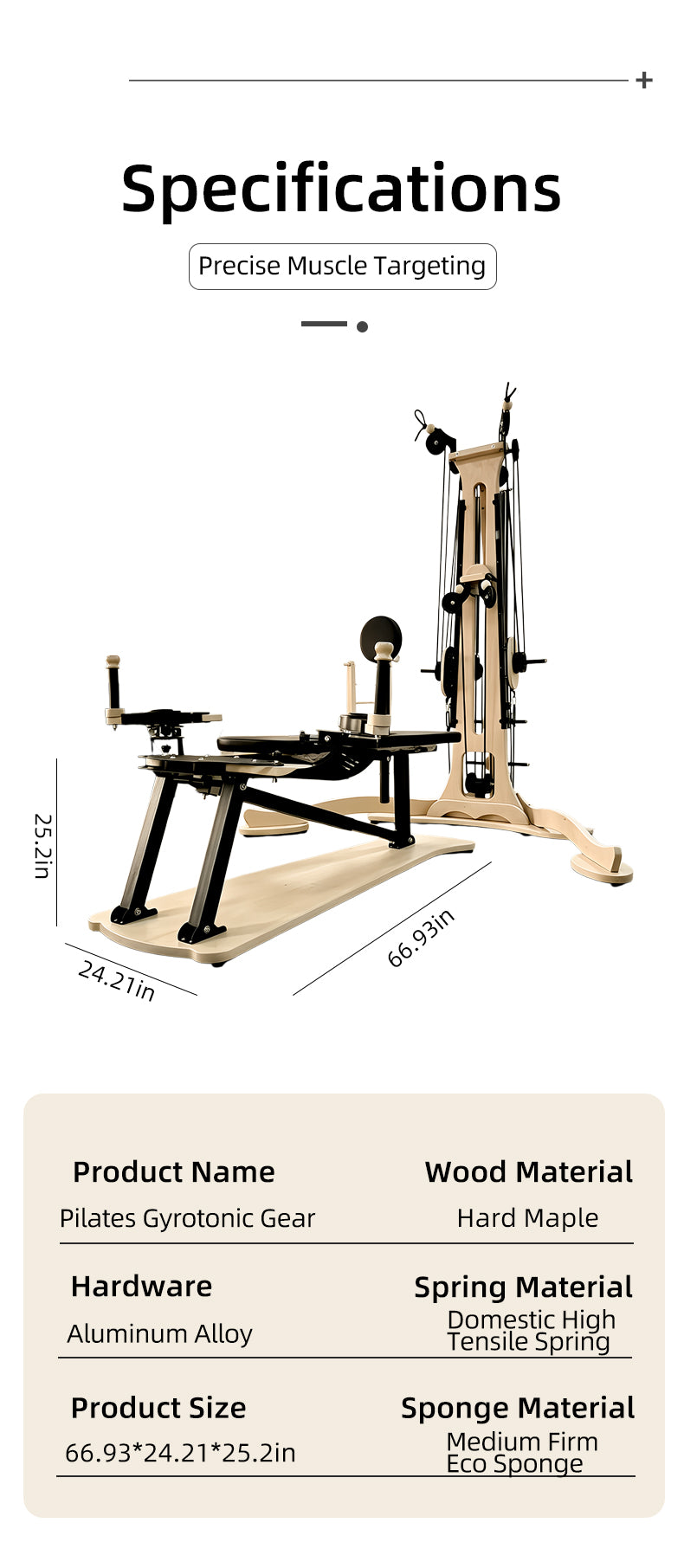 Professional maple wood Gyrotonic/Gyrokinesis 2-in-1 equipment, Pilates reformer combined with a Gyrotonic pulley tower, complete equipment set.