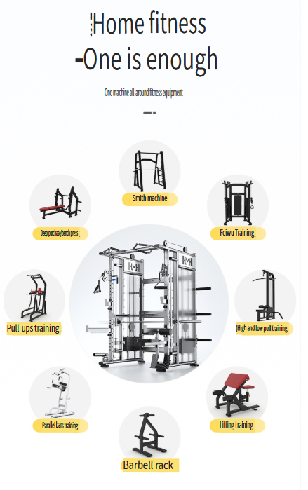 Multifunctional Smith Machine with Cable Crossover, Bench Press, and Squat Rack – Indoor All-in-One Fitness Equipment