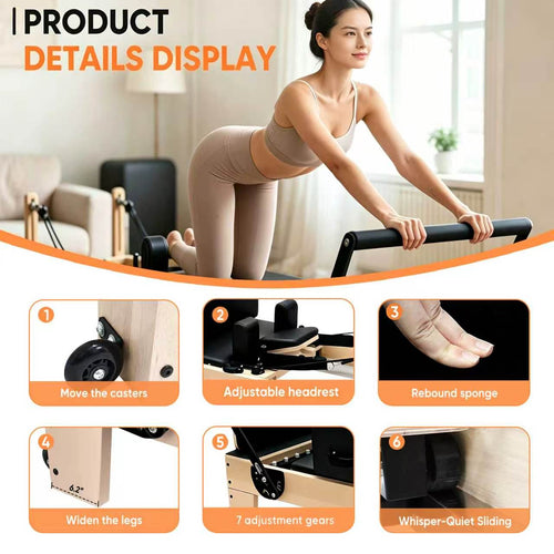 Commercial Pilates Reformer Bed for Fitness and Yoga Training — Stable, Quiet, and Resistant to Shaking.