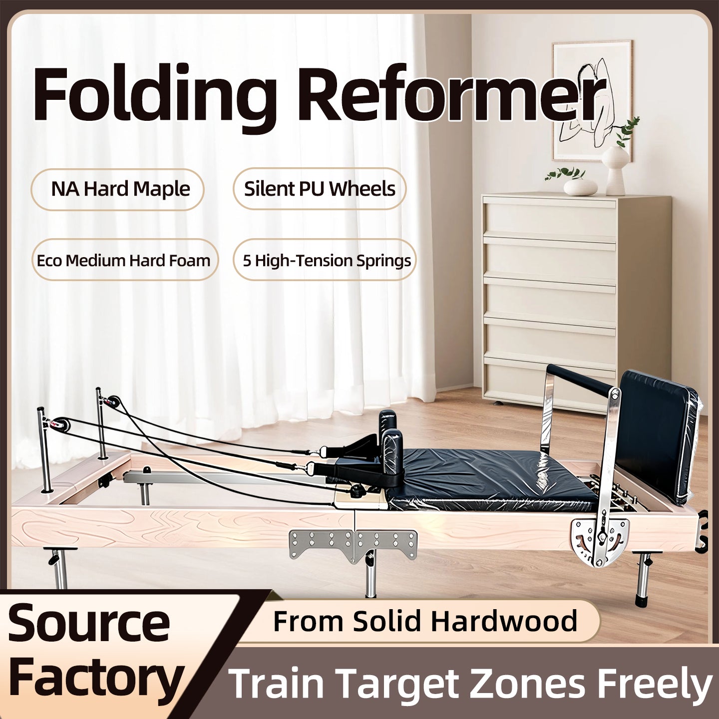 Foldable Pilates Core Bed for Home Use, Yoga Large Equipment Sliding Bed, Beginner-Friendly Shaping Training Bed