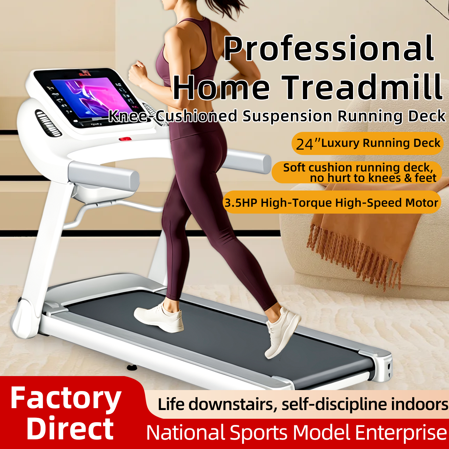 Ultra-quiet foldable home treadmill for small apartments, indoor multifunctional smart fitness equipment.