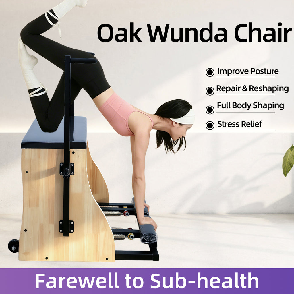 Oak Split-Pedal Stability Chair Pilates Large Equipment for Home Core Training, Yoga and Fitness Stability Step Chair