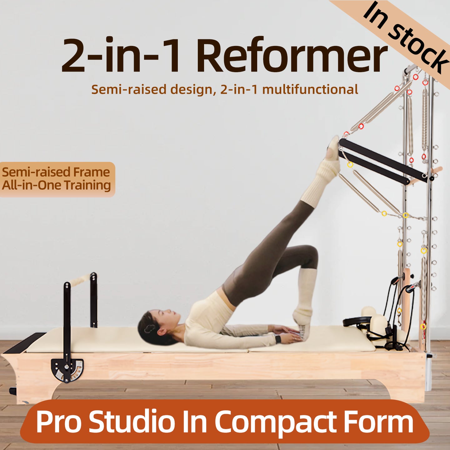 Oak Wood 2-in-1 Pilates Reformer Core Bed, Multifunctional Foldable Home Yoga Training Bed