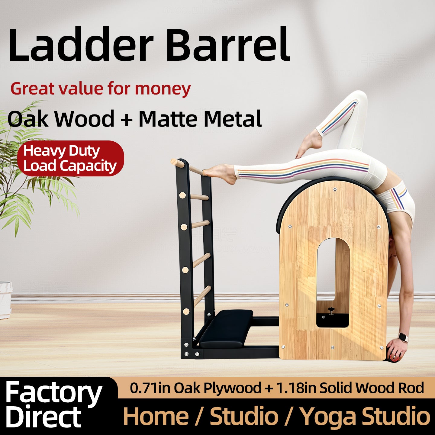 Imported Oak Pilates Ladder Barrel, Large Equipment for Spine Correction in Yoga Studios, Waist and Back Stretching Posture Training Barrel