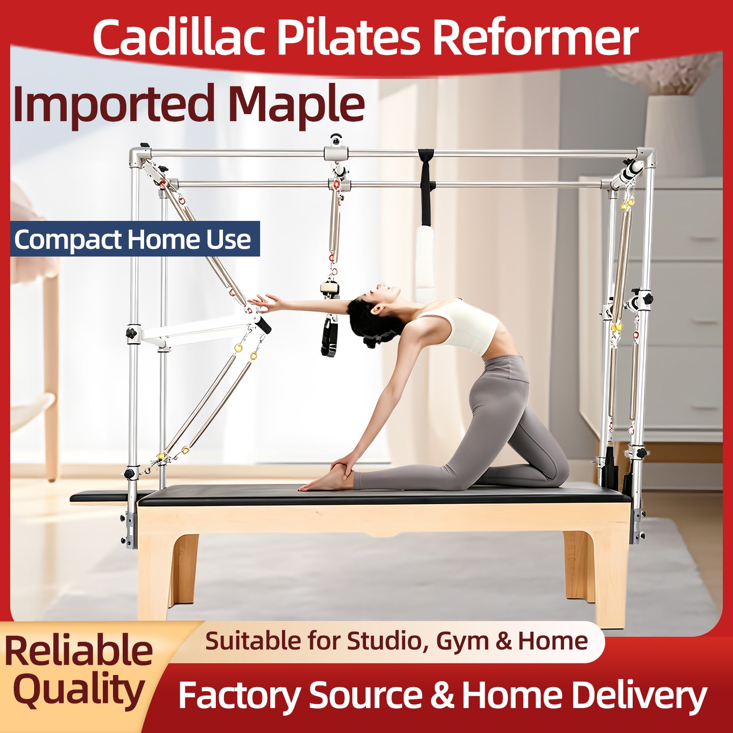 Pilates Cadillac Bed Solid Wood Elevated Swing Bed Commercial Multi-Functional Pilates Apparatus Postpartum Rehabilitation Training Bed