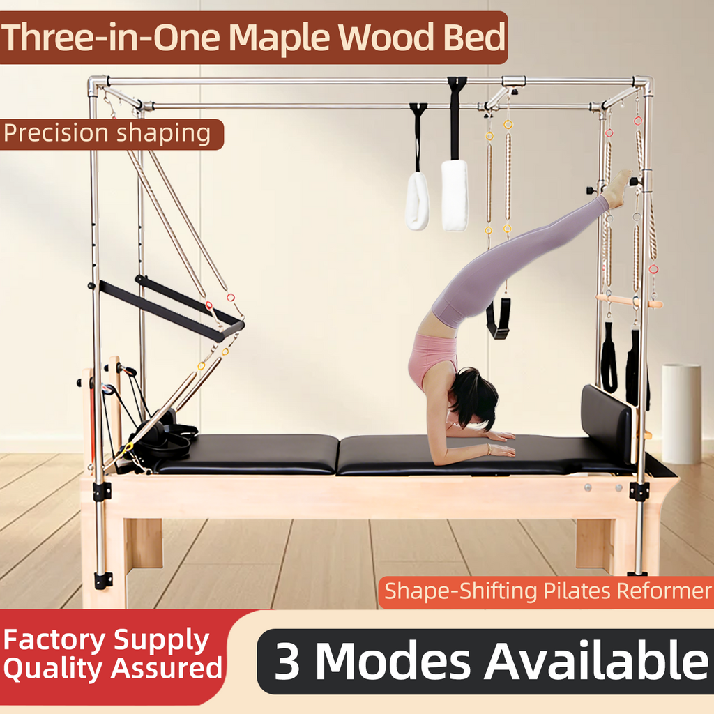 Maple Wood 3-in-1 Comprehensive Bed Yoga Studio Pilates Core Bed Solid Wood Frame Stretching Training Bed