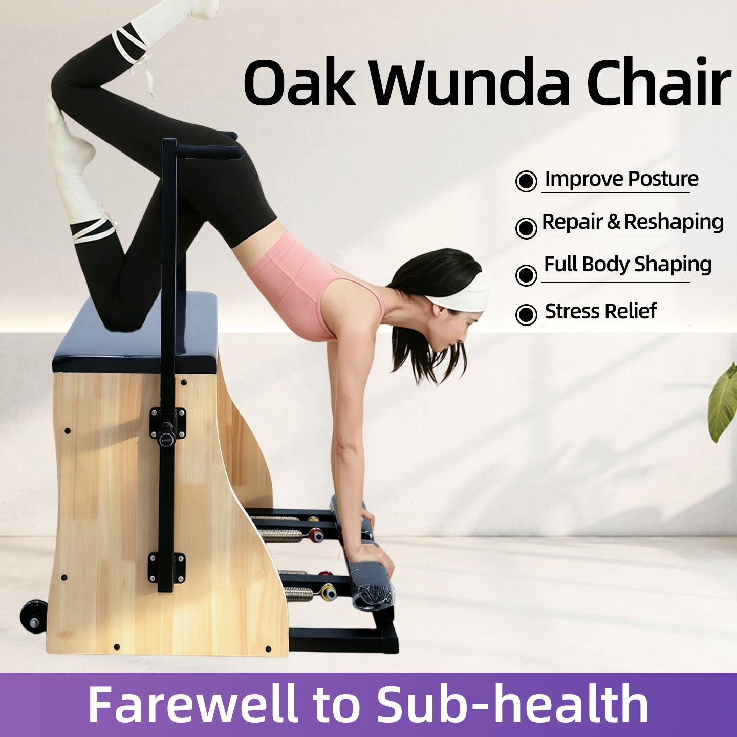 Maple Wood Split-Pedal Stability Chair Pilates Large Equipment for Home Core Training, Yoga and Fitness Stability Step Chair