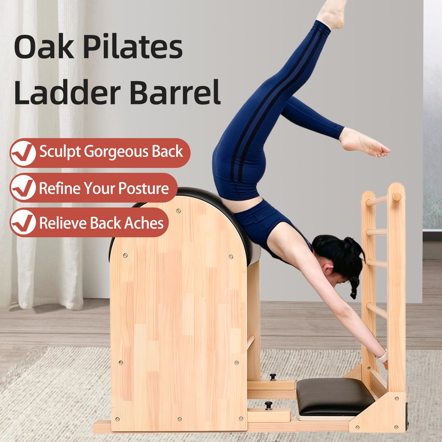 Professional Oak Wood Pilates Ladder Barrel, Balance Rehabilitation, Leg Shaping, Spinal Stretching, Commercial Yoga Equipment