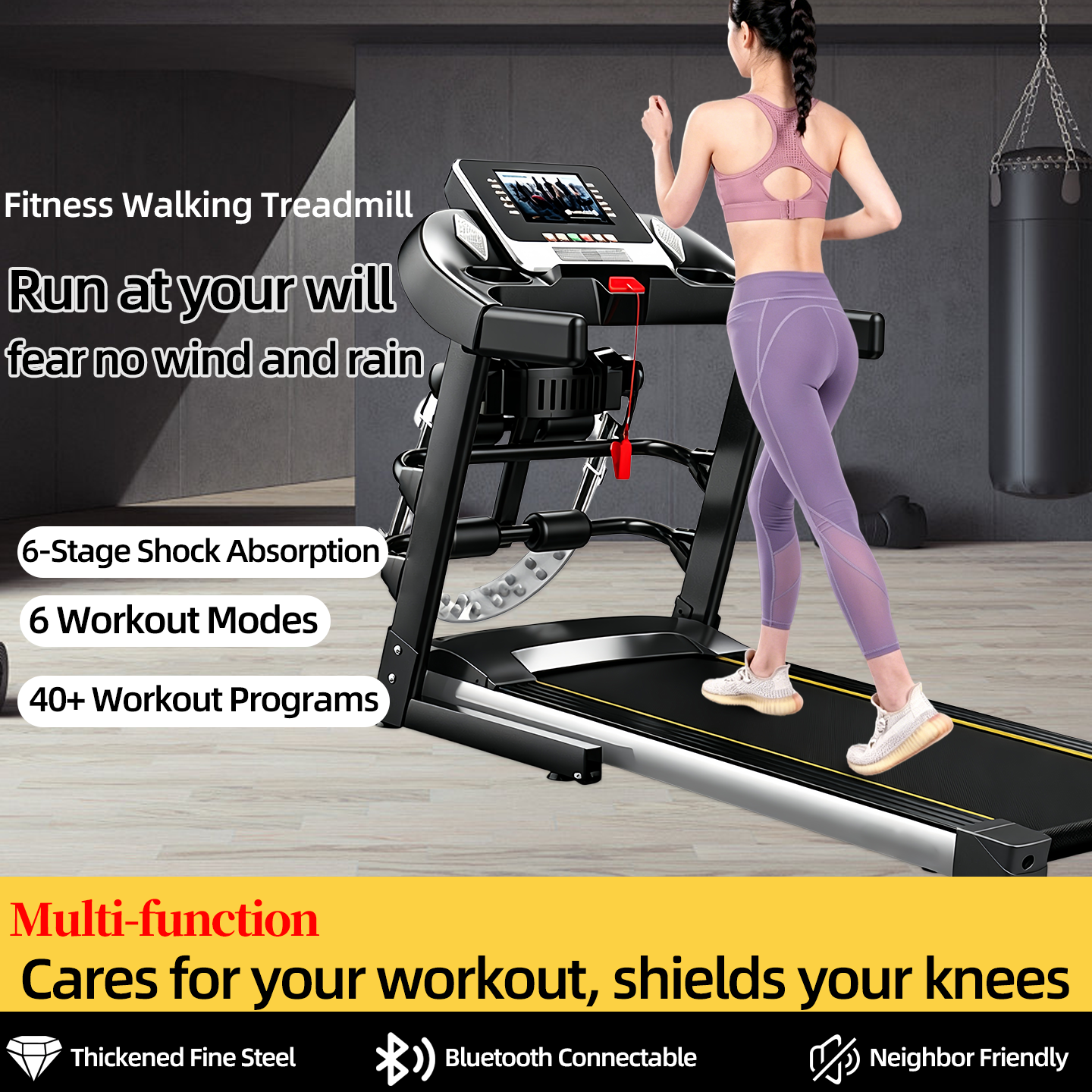 Smart APP Connected Folding Treadmill for Home, Quiet Shock-Absorbing Indoor Large-Screen Real-Scene Fitness Walking and Running Machine