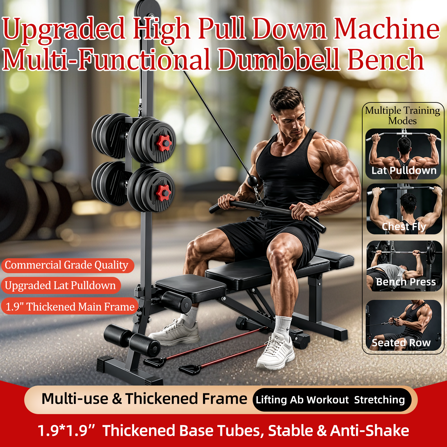 Multifunctional Home Fitness BenchAdjustable Weight Bench with Sit-up Assist, Suitable for Chest Flys and Barbell Bench Presses
