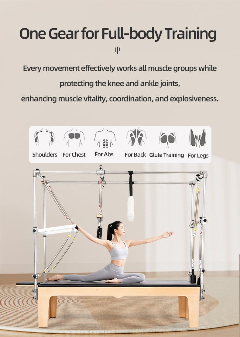 Pilates Cadillac Bed Solid Wood Elevated Swing Bed Commercial Multi-Functional Pilates Apparatus Postpartum Rehabilitation Training Bed