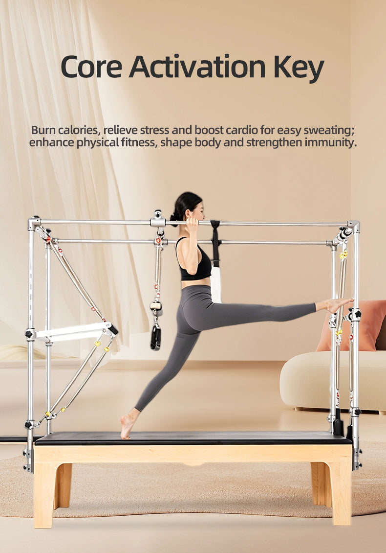 Pilates Cadillac Bed Solid Wood Elevated Swing Bed Commercial Multi-Functional Pilates Apparatus Postpartum Rehabilitation Training Bed