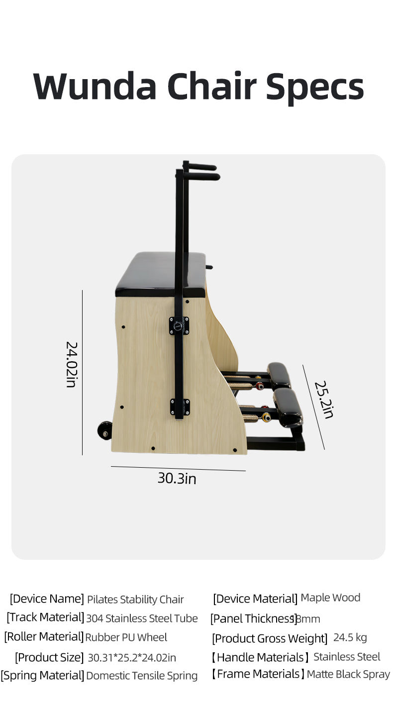 Maple Wood Split-Pedal Stability Chair Pilates Large Equipment for Home Core Training, Yoga and Fitness Stability Step Chair