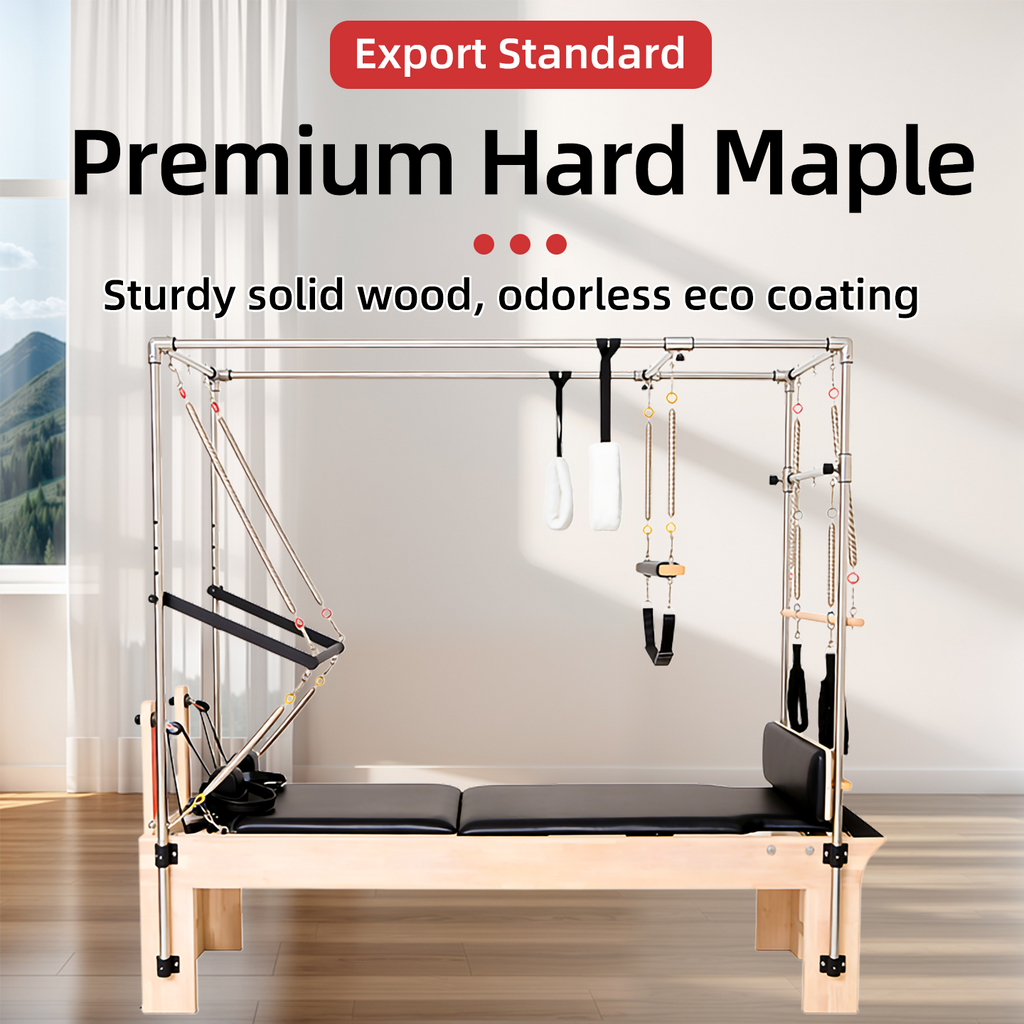 Maple Wood 3-in-1 Comprehensive Bed Yoga Studio Pilates Core Bed Solid Wood Frame Stretching Training Bed