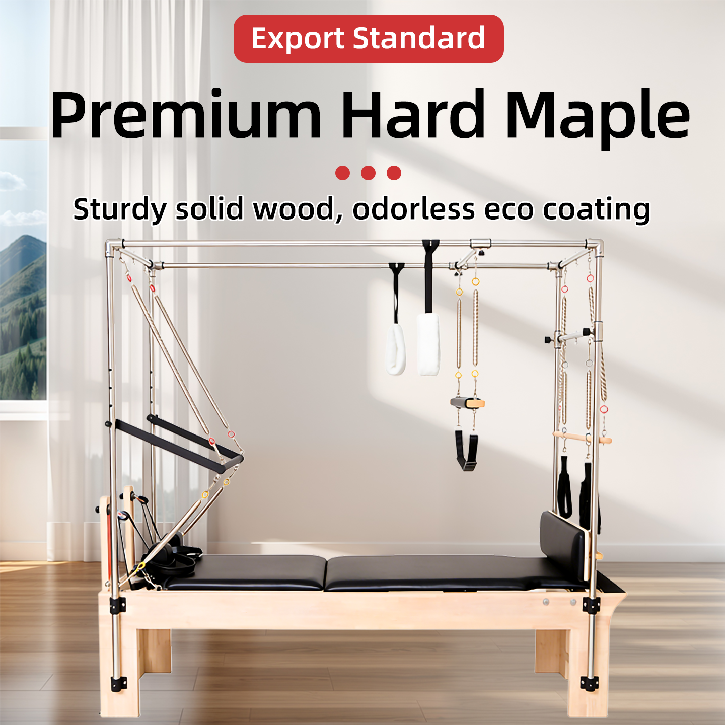 Maple Wood 3-in-1 Comprehensive Bed Yoga Studio Pilates Core Bed Solid Wood Frame Stretching Training Bed