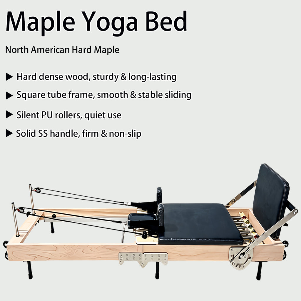Foldable Maple Wood Pilates Reformer (Core Bed), Home-Use Iron-Leg Model, Large Yoga Training Equipment with Folding Design