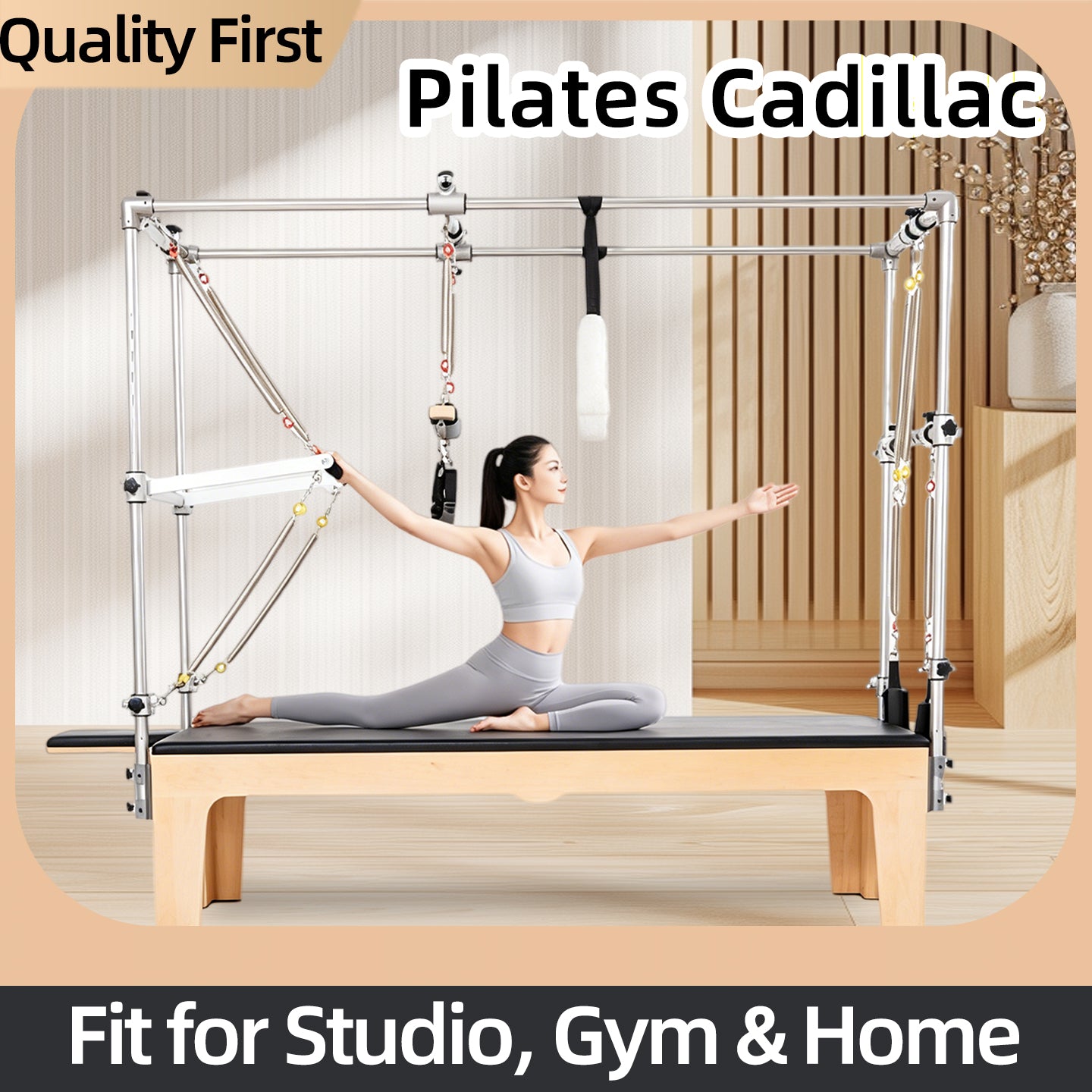 Pilates Cadillac Bed Solid Wood Elevated Swing Bed Commercial Multi-Functional Pilates Apparatus Postpartum Rehabilitation Training Bed