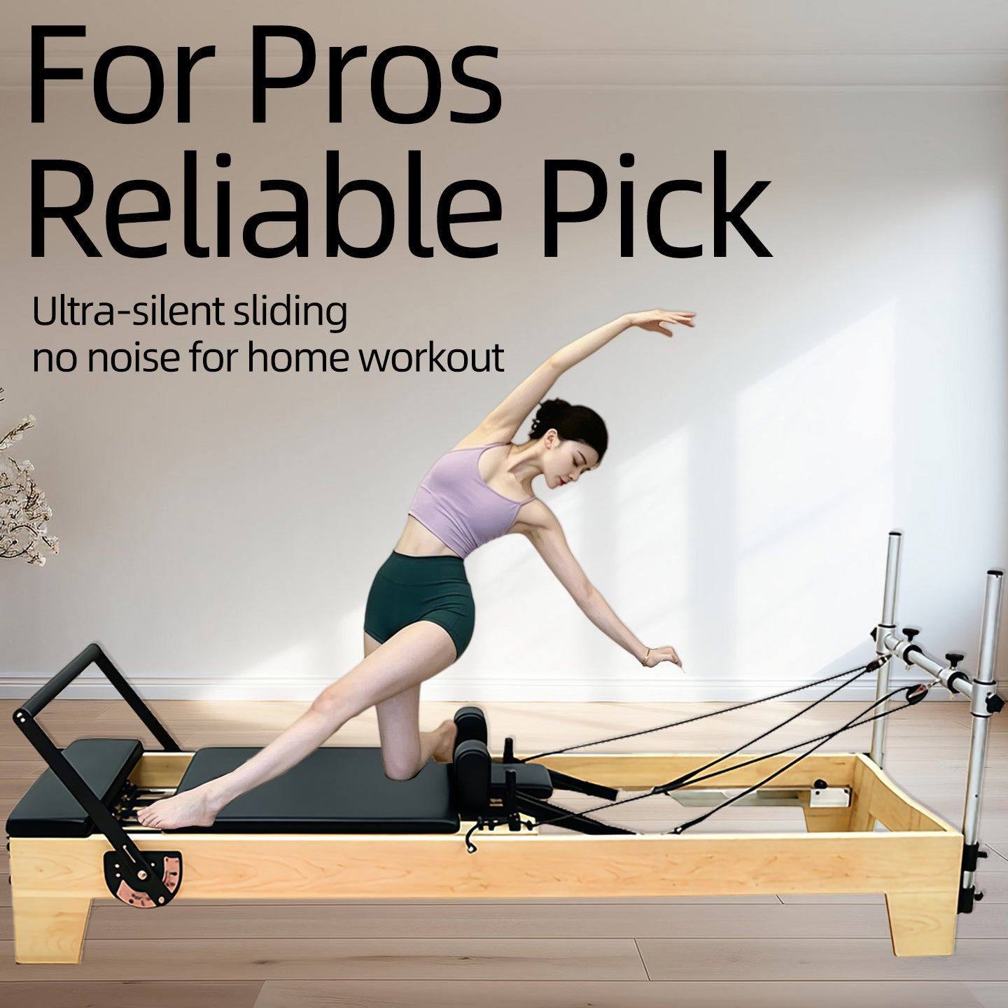 Silent sliding-rail Pilates reformer core bed for home use, beginner-friendly fitness equipment for waist slimming and butt lifting core training.