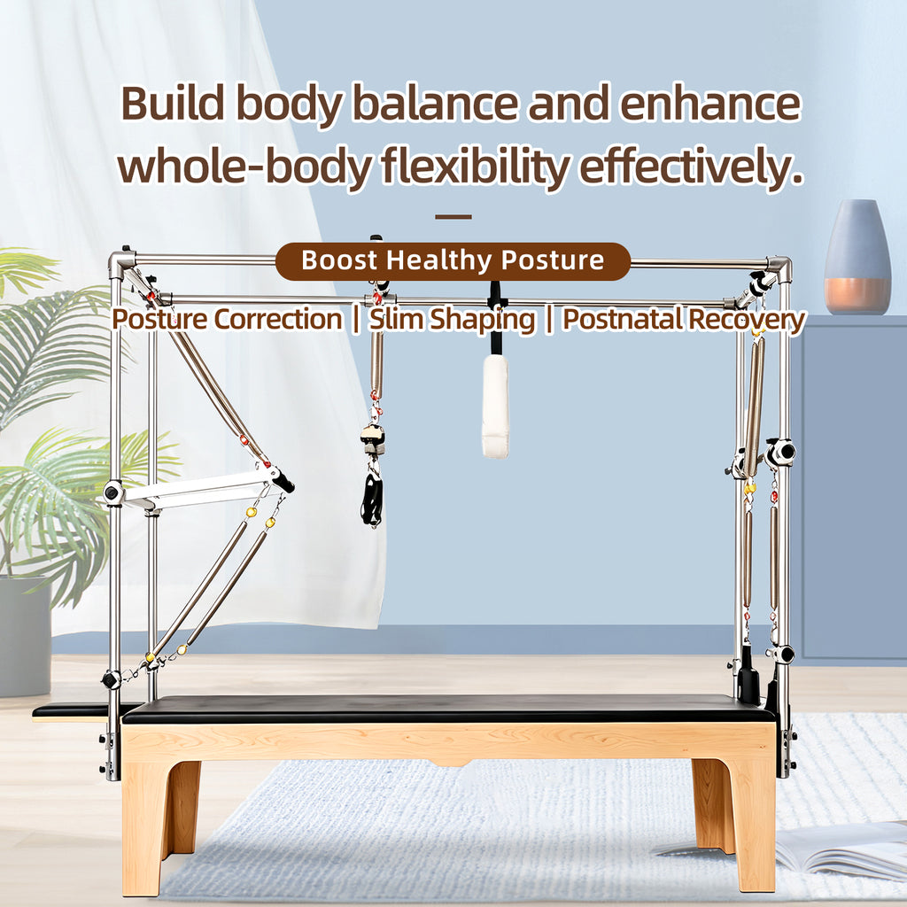 Pilates Cadillac Bed Solid Wood Elevated Swing Bed Commercial Multi-Functional Pilates Apparatus Postpartum Rehabilitation Training Bed