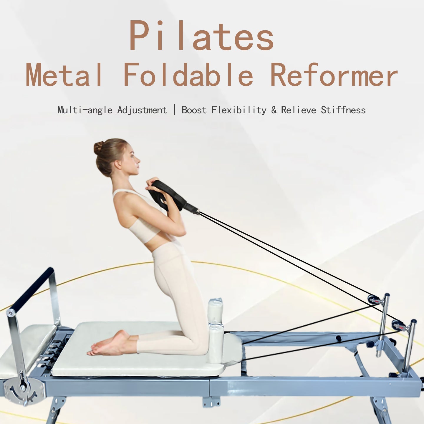 Foldable metal Pilates reformer designed for small apartments and home use, featuring silent sliding rails and a portable core training platform.