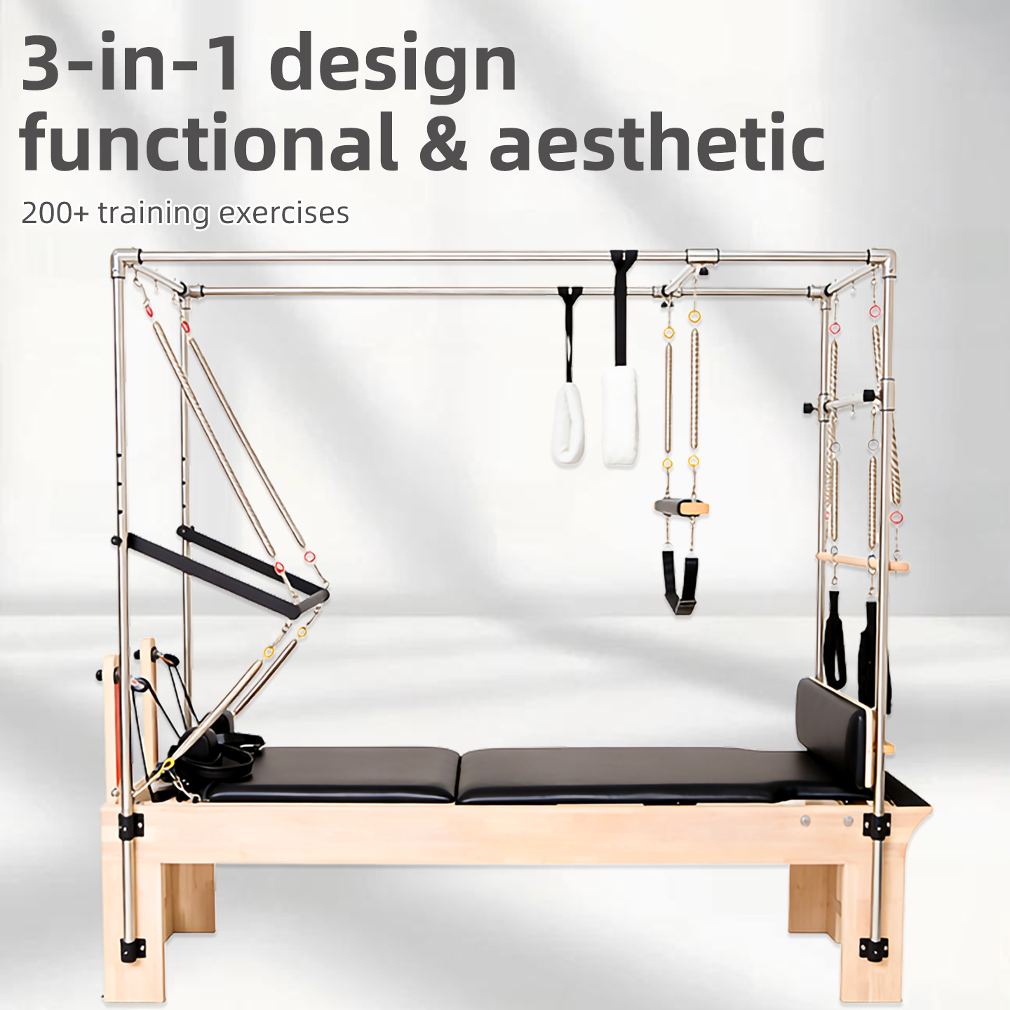 Maple Wood 3-in-1 Comprehensive Bed Yoga Studio Pilates Core Bed Solid Wood Frame Stretching Training Bed