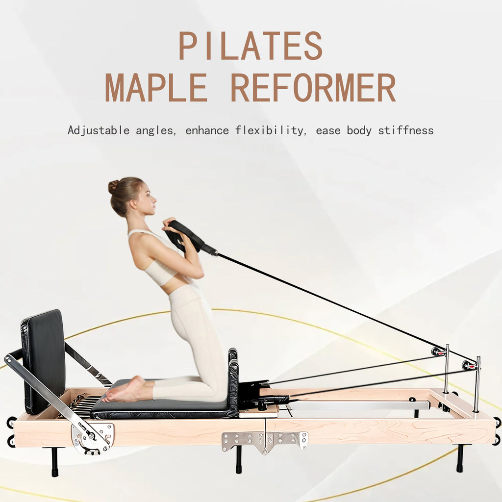 Foldable Maple Wood Pilates Reformer (Core Bed), Home-Use Iron-Leg Model, Large Yoga Training Equipment with Folding Design