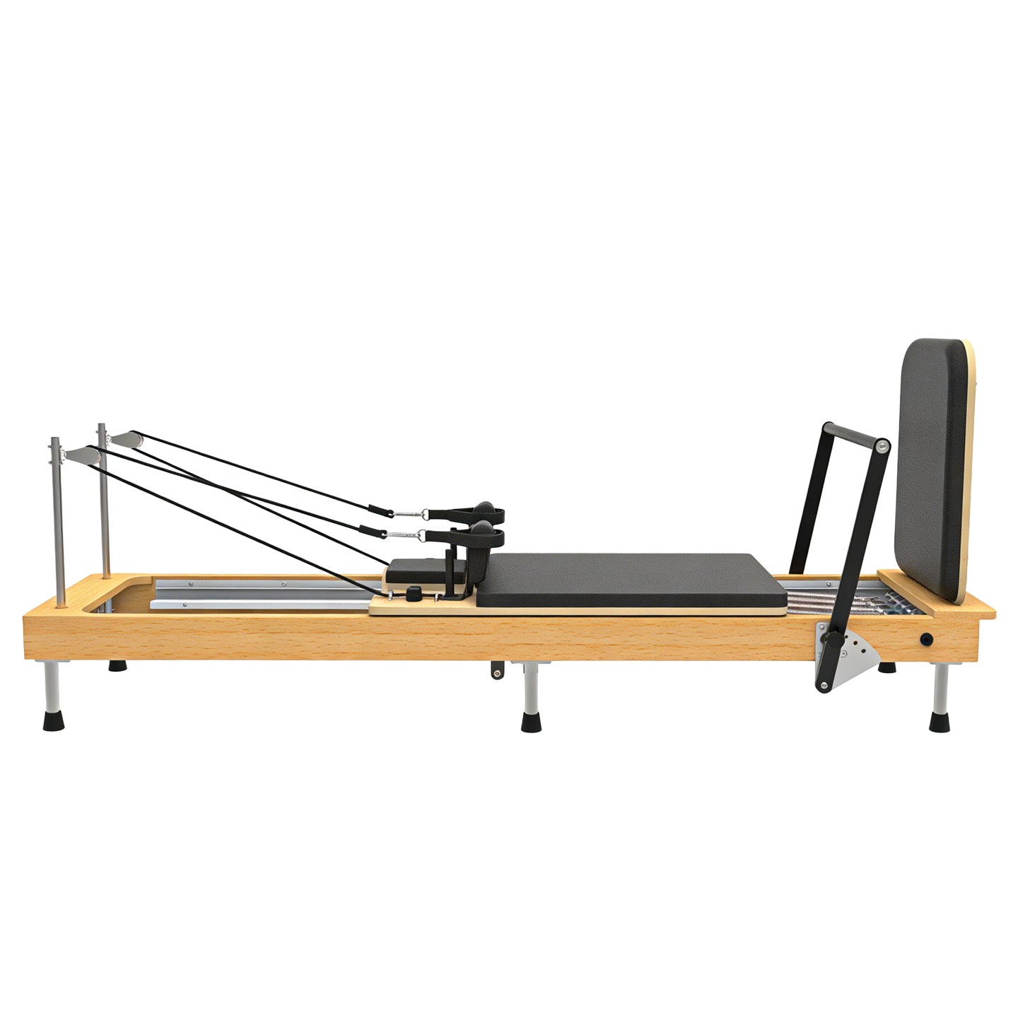 Beechwood solid wood folding Pilates reformer bed, offering stable load-bearing capacity and quiet, smooth operation, designed for dedicated fitness and yoga use.