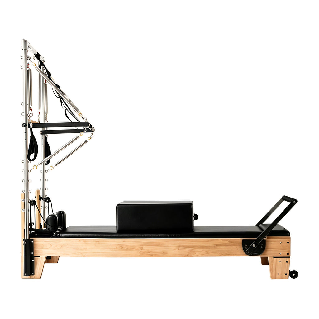 Elevated 2-in-1 Pilates Reformer with Silent Glide Rails for Full-Body Stretching and Core Strength Training