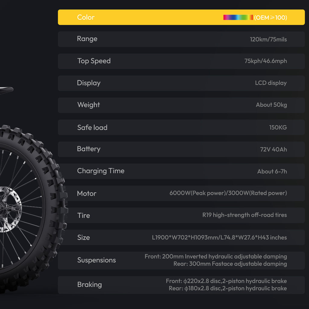 MDD-19C 6000W Electric Dirt Bike, Black