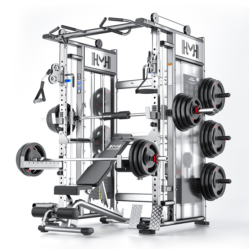 Multifunctional Smith Machine with Cable Crossover, Bench Press, and Squat Rack – Indoor All-in-One Fitness Equipment