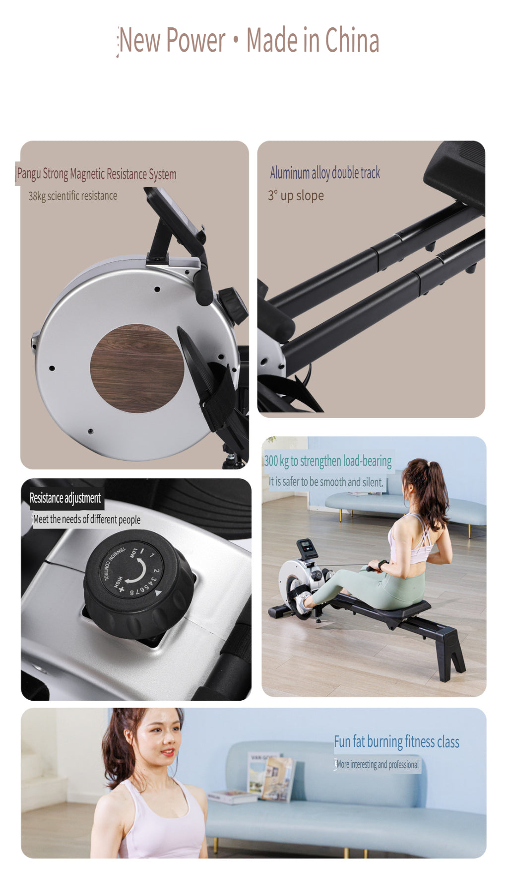 Smart APP Connected Magnetic Rowing Machine for Small Apartments, Home Storage, Waist and Back Shaping, Aerobic Rowing Trainer